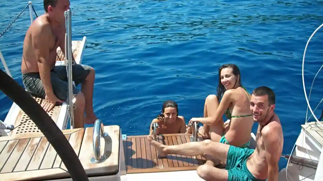 Rhenia: Sunset Yacht Cruise from Mykonos + Delos Self-Guided Tour + Dinner Provided by Sunfos Alessia Yachting