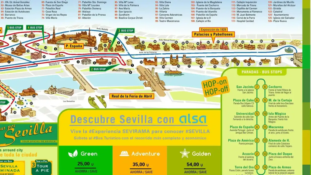 Alsa Sevilla: 48-Stunden Hop-on Hop-off Bus, Stadtrundfahrt, Bootstour + Flamenco Show Bereitgestellt von Intursafe solutions sl