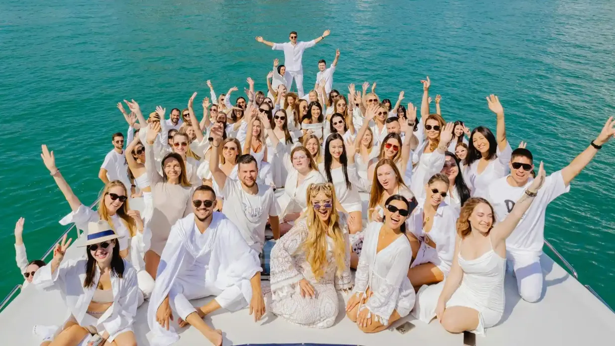Dubai Harbour: Yacht Ride & Slide, Swim & Snorkel with BBQ Lunch Provided by Sky Walker Yacht Rental