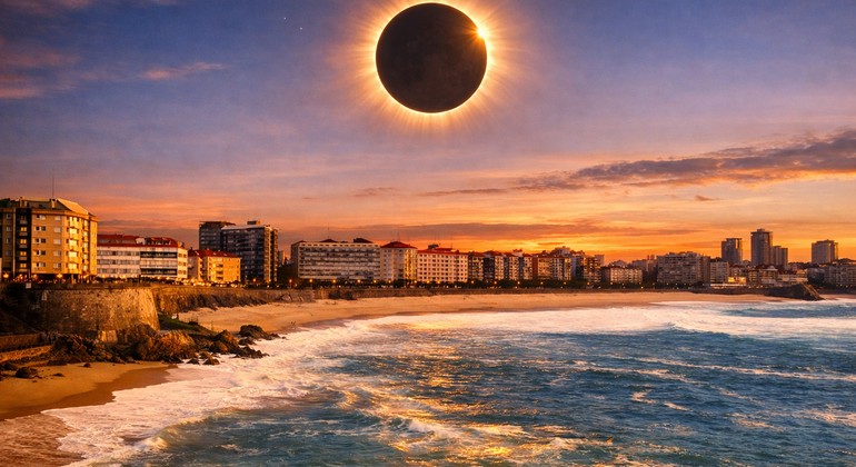 Eclipse in Galicia: Lugo Heritage and Observation over the Ocean